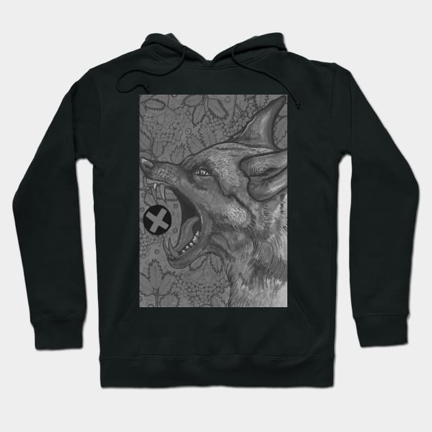 Black and white angry wolf Hoodie by deadblackpony